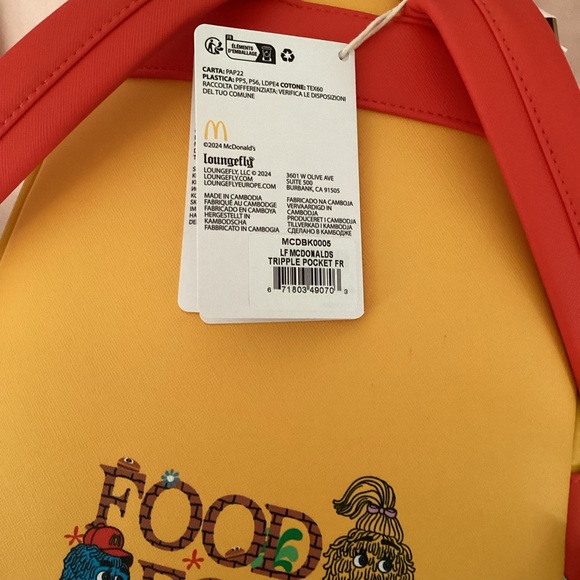 Loungefly McDonald’s Fry Kids Triple Pocket Mini Backpack NWT - Picture 6 of 6